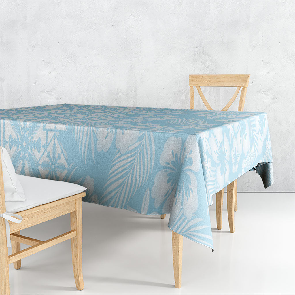 Pastel Blue Kahili Quilt Hawaii Tablecloth Tropical Flower Seamless Half Style