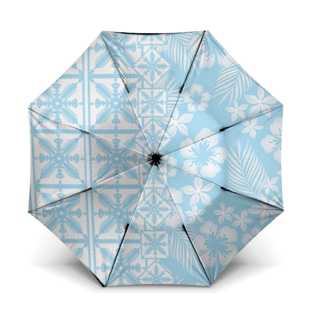 Pastel Blue Kahili Quilt Hawaii Umbrella Tropical Flower Seamless Half Style
