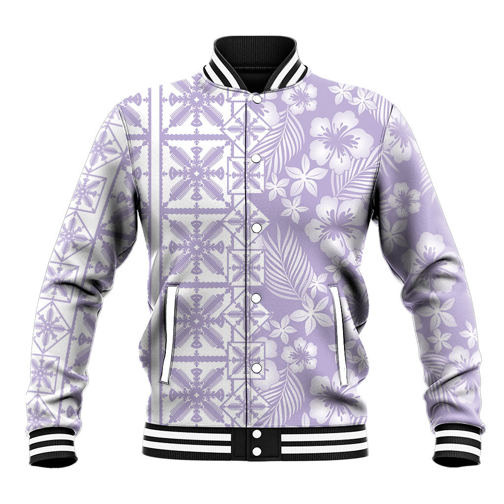 Pastel Purple Kahili Quilt Hawaii Baseball Jacket Tropical Flower Seamless Half Style