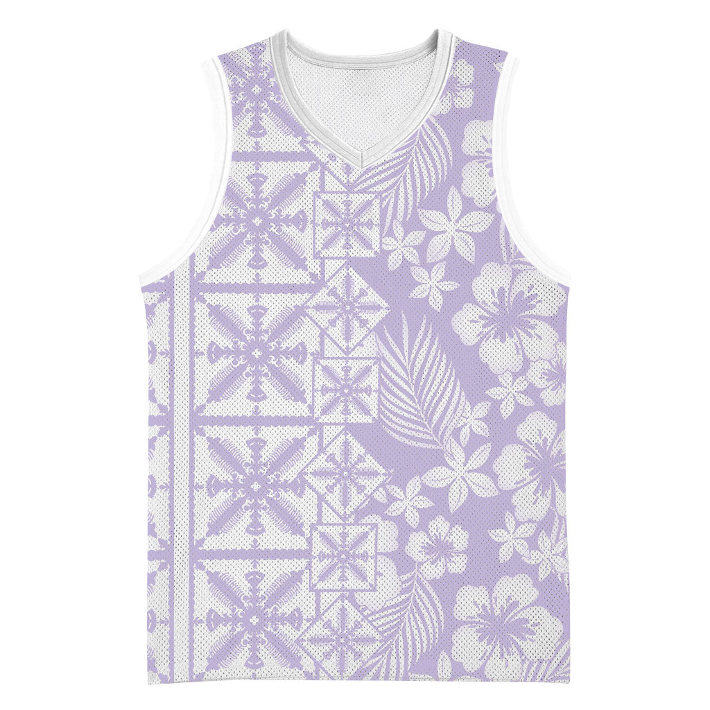 Pastel Purple Kahili Quilt Hawaii Basketball Jersey Tropical Flower Seamless Half Style LT14 Unisex Purple - Polynesian Pride