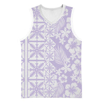 Pastel Purple Kahili Quilt Hawaii Basketball Jersey Tropical Flower Seamless Half Style LT14 Unisex Purple - Polynesian Pride