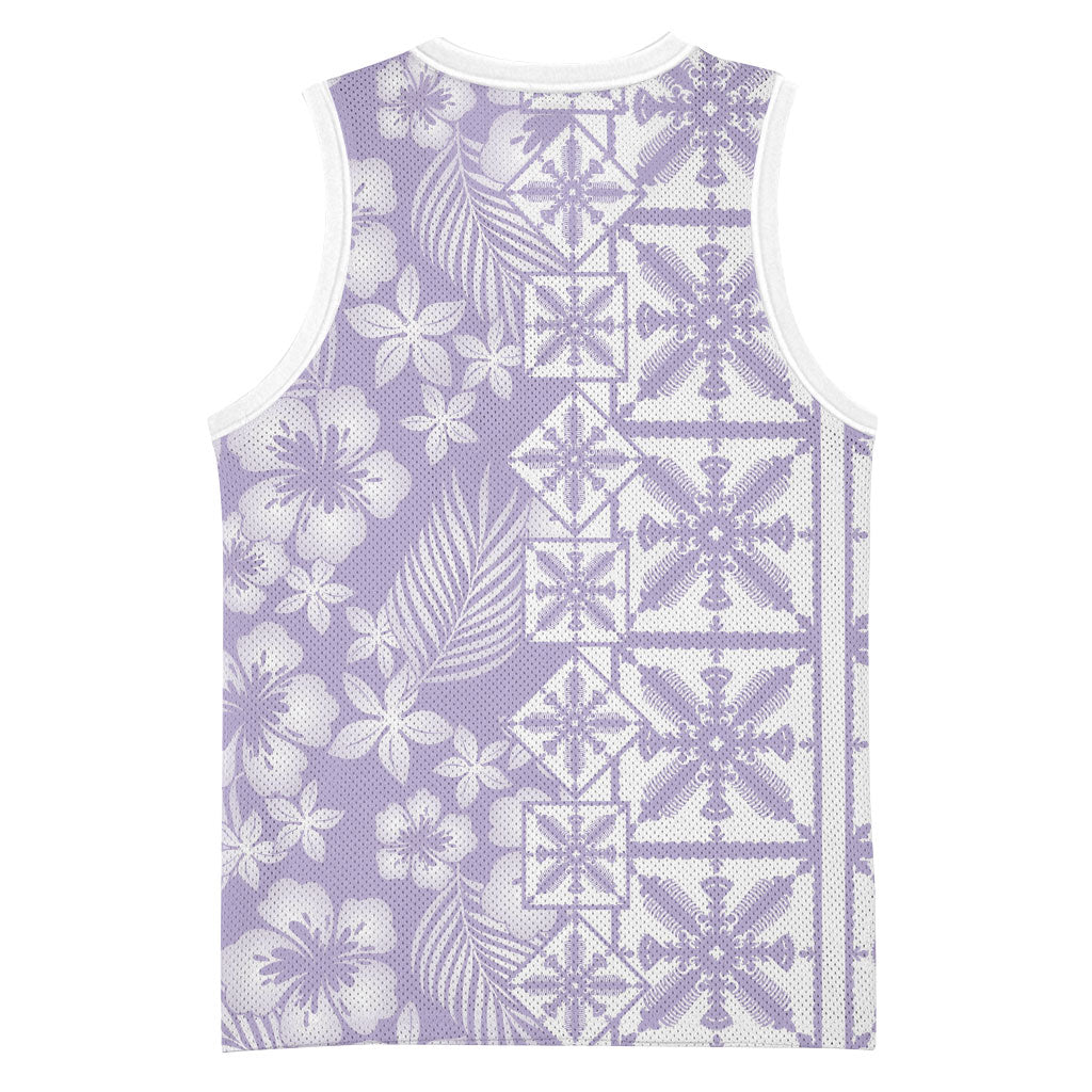Pastel Purple Kahili Quilt Hawaii Basketball Jersey Tropical Flower Seamless Half Style LT14 - Polynesian Pride