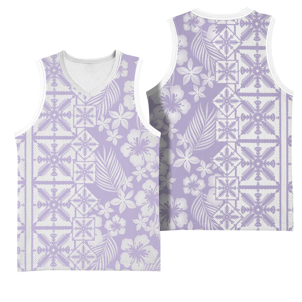 Pastel Purple Kahili Quilt Hawaii Basketball Jersey Tropical Flower Seamless Half Style LT14 - Polynesian Pride