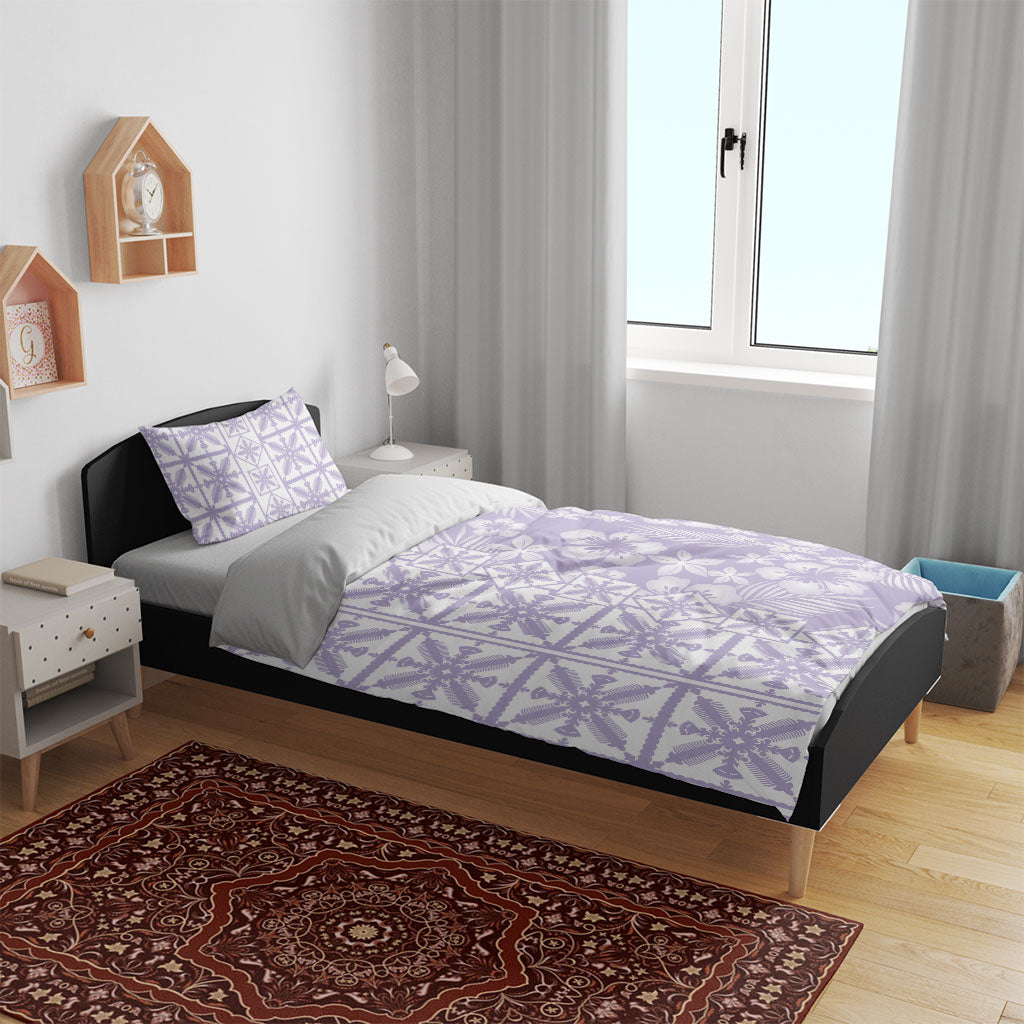 Pastel Purple Kahili Quilt Hawaii Bedding Set Tropical Flower Seamless Half Style
