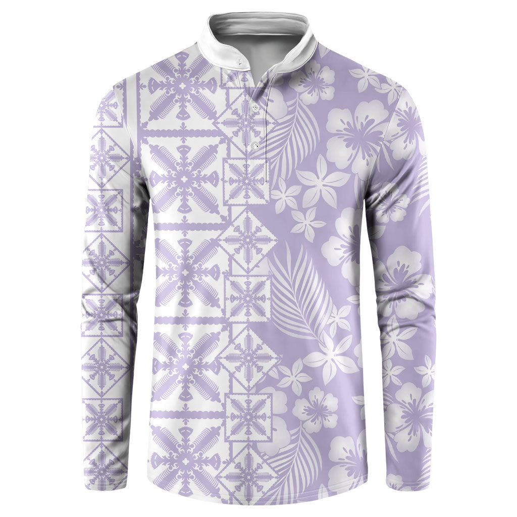 Pastel Purple Kahili Quilt Hawaii Button Sweatshirt Tropical Flower Seamless Half Style