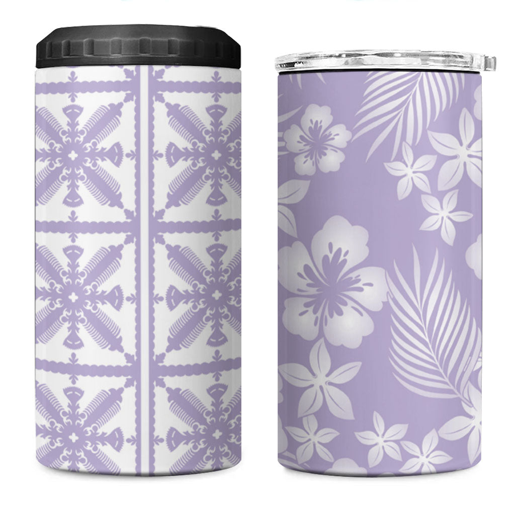 Pastel Purple Kahili Quilt Hawaii 4 in 1 Can Cooler Tumbler Tropical Flower Seamless Half Style