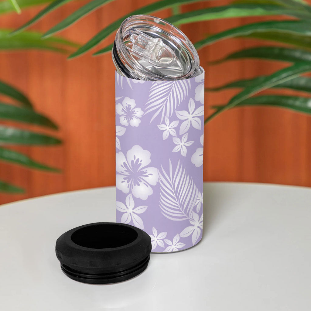 Pastel Purple Kahili Quilt Hawaii 4 in 1 Can Cooler Tumbler Tropical Flower Seamless Half Style