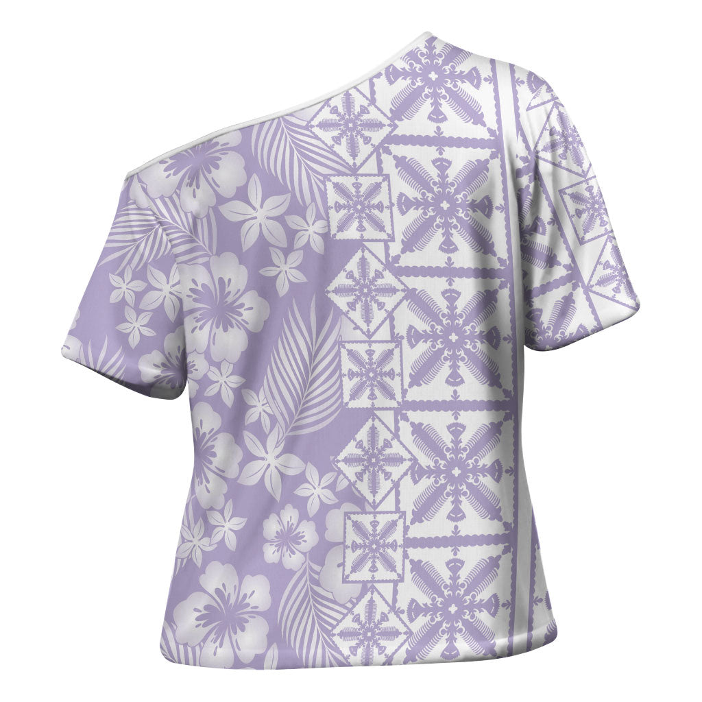 Pastel Purple Kahili Quilt Hawaii Cross Shoulder Shirt Tropical Flower Seamless Half Style