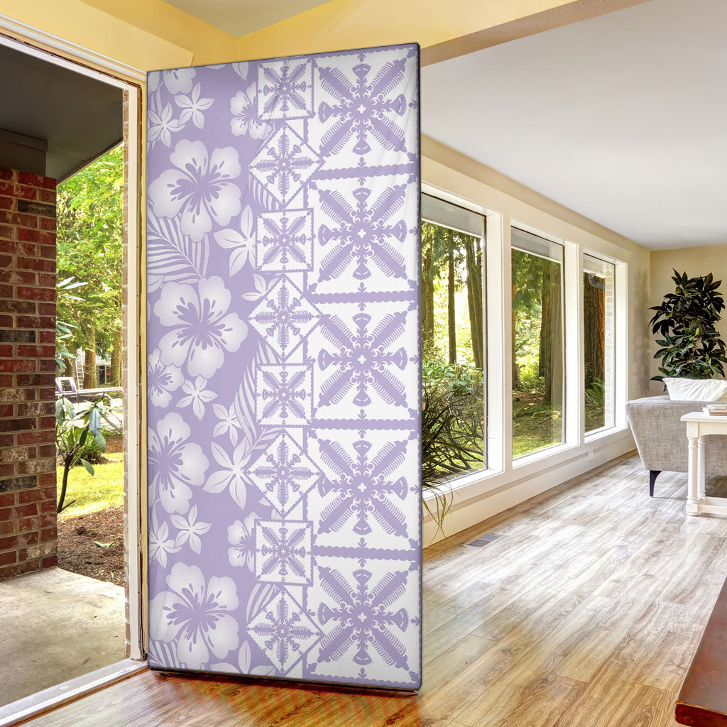 Pastel Purple Kahili Quilt Hawaii Door Cover Tropical Flower Seamless Half Style