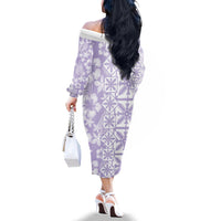 Pastel Purple Kahili Quilt Hawaii Family Matching Off The Shoulder Long Sleeve Dress and Hawaiian Shirt Tropical Flower Seamless Half Style LT14 - Polynesian Pride