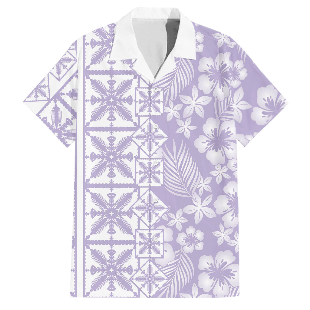 Pastel Purple Kahili Quilt Hawaii Family Matching Off Shoulder Maxi Dress and Hawaiian Shirt Tropical Flower Seamless Half Style LT14 Dad's Shirt - Short Sleeve Purple - Polynesian Pride