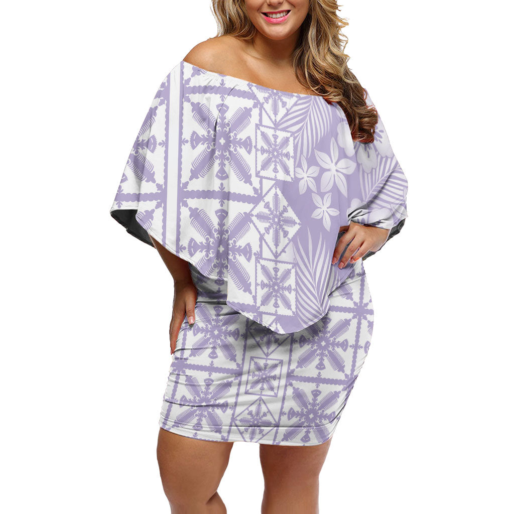 Pastel Purple Kahili Quilt Hawaii Family Matching Off Shoulder Short Dress and Hawaiian Shirt Tropical Flower Seamless Half Style LT14 Mom's Dress Purple - Polynesian Pride