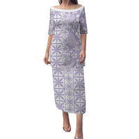 Pastel Purple Kahili Quilt Hawaii Family Matching Puletasi and Hawaiian Shirt Tropical Flower Seamless Half Style LT14 Mom's Dress Purple - Polynesian Pride