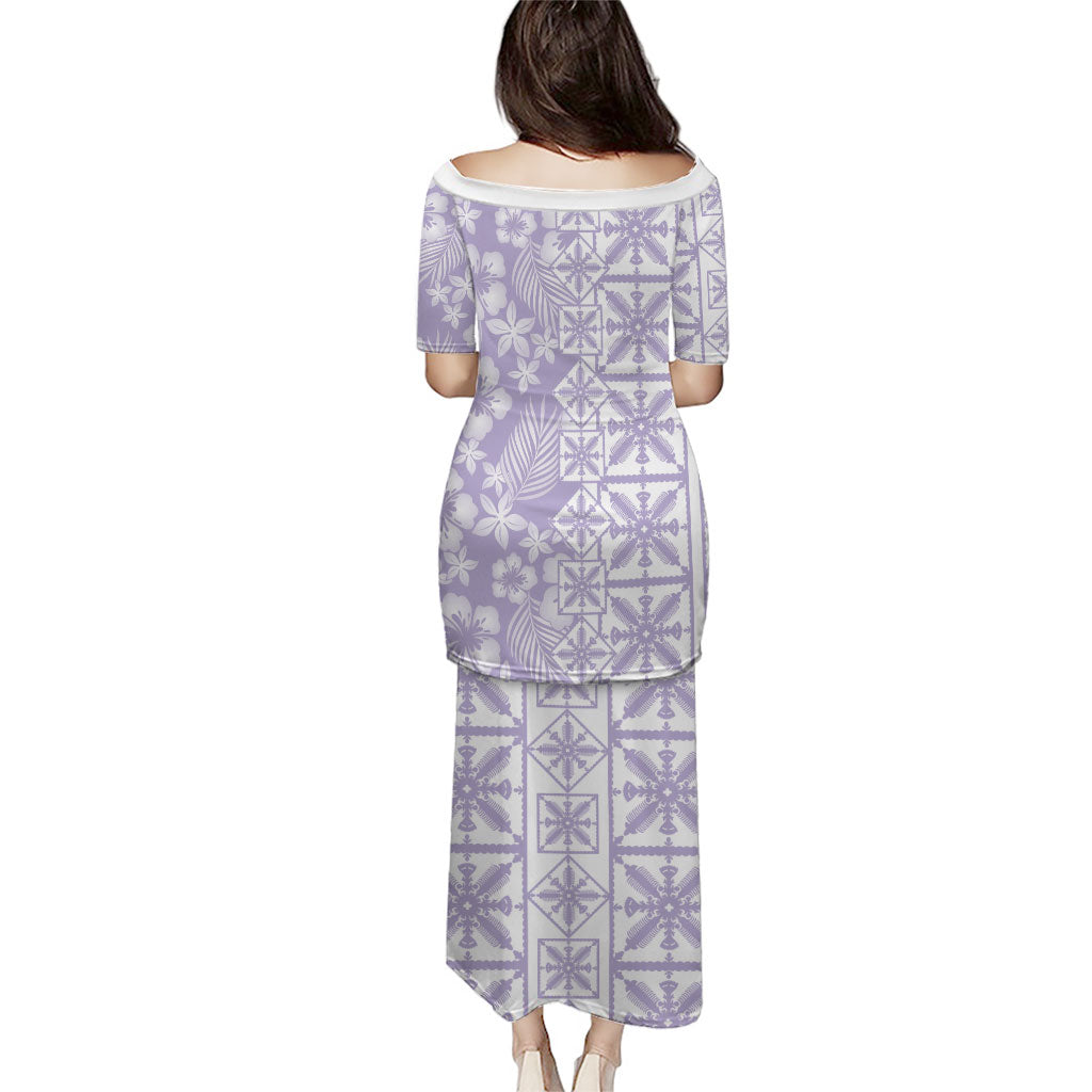 Pastel Purple Kahili Quilt Hawaii Family Matching Puletasi and Hawaiian Shirt Tropical Flower Seamless Half Style LT14 - Polynesian Pride