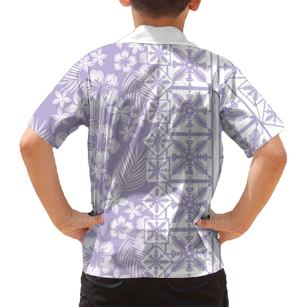Pastel Purple Kahili Quilt Hawaii Family Matching Short Sleeve Bodycon Dress and Hawaiian Shirt Tropical Flower Seamless Half Style LT14 - Polynesian Pride