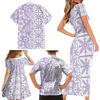 Pastel Purple Kahili Quilt Hawaii Family Matching Short Sleeve Bodycon Dress and Hawaiian Shirt Tropical Flower Seamless Half Style LT14 - Polynesian Pride