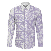Pastel Purple Kahili Quilt Hawaii Family Matching Summer Maxi Dress and Hawaiian Shirt Tropical Flower Seamless Half Style LT14 Dad's Shirt - Long Sleeve Purple - Polynesian Pride