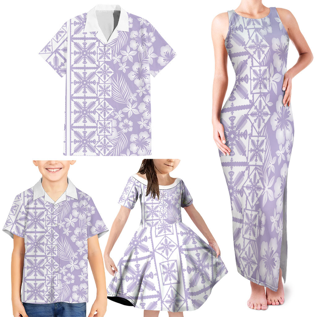 Pastel Purple Kahili Quilt Hawaii Family Matching Tank Maxi Dress and Hawaiian Shirt Tropical Flower Seamless Half Style LT14 - Polynesian Pride