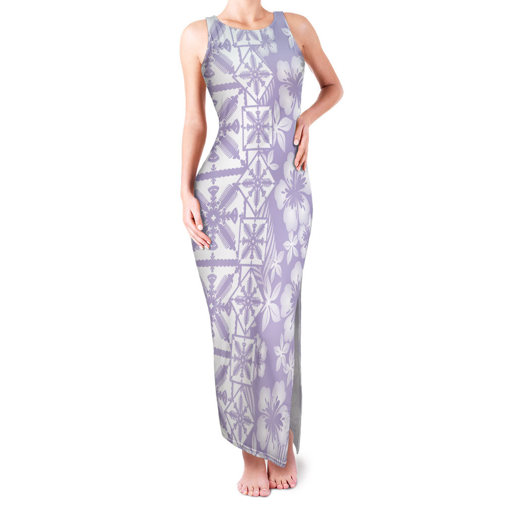 Pastel Purple Kahili Quilt Hawaii Family Matching Tank Maxi Dress and Hawaiian Shirt Tropical Flower Seamless Half Style LT14 Mom's Dress Purple - Polynesian Pride
