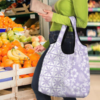 Pastel Purple Kahili Quilt Hawaii Grocery Bag Tropical Flower Seamless Half Style