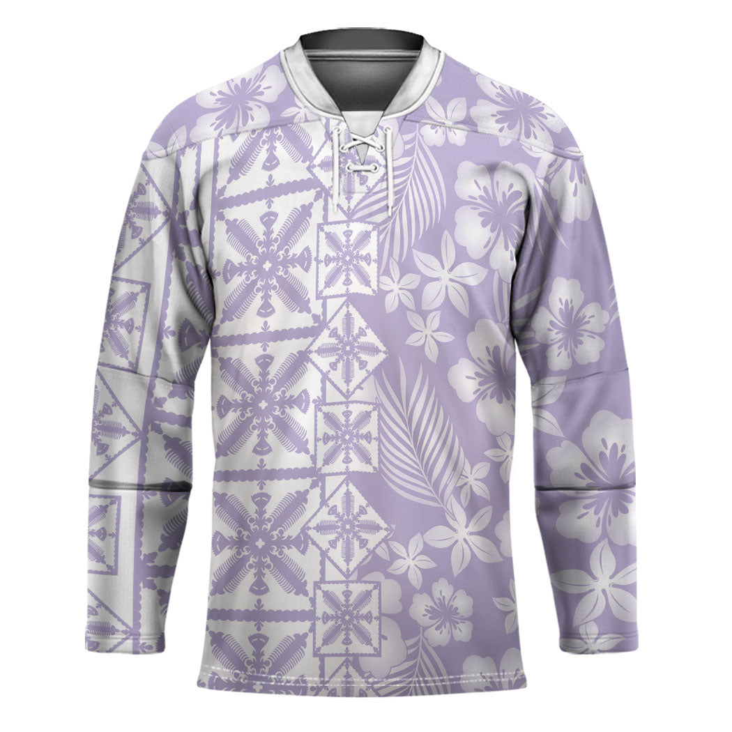 Pastel Purple Kahili Quilt Hawaii Hockey Jersey Tropical Flower Seamless Half Style