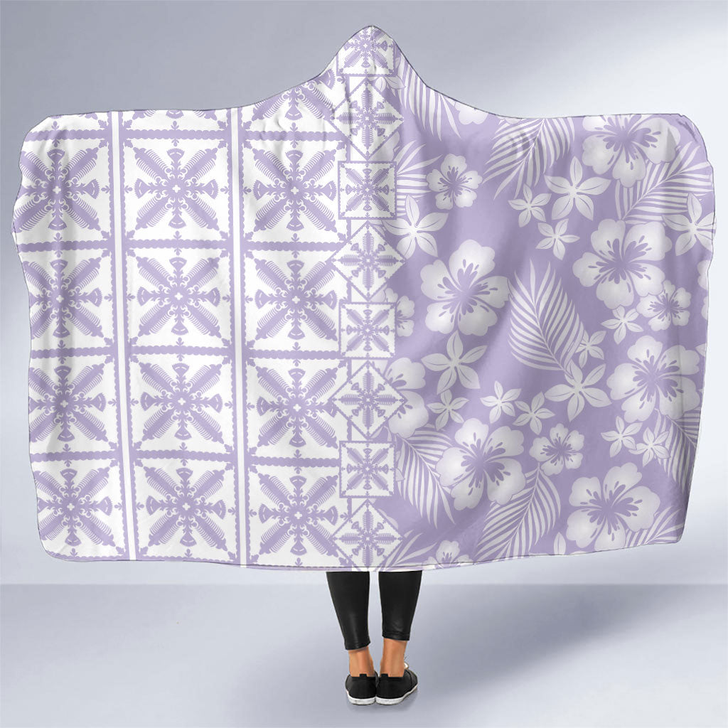 Pastel Purple Kahili Quilt Hawaii Hooded Blanket Tropical Flower Seamless Half Style