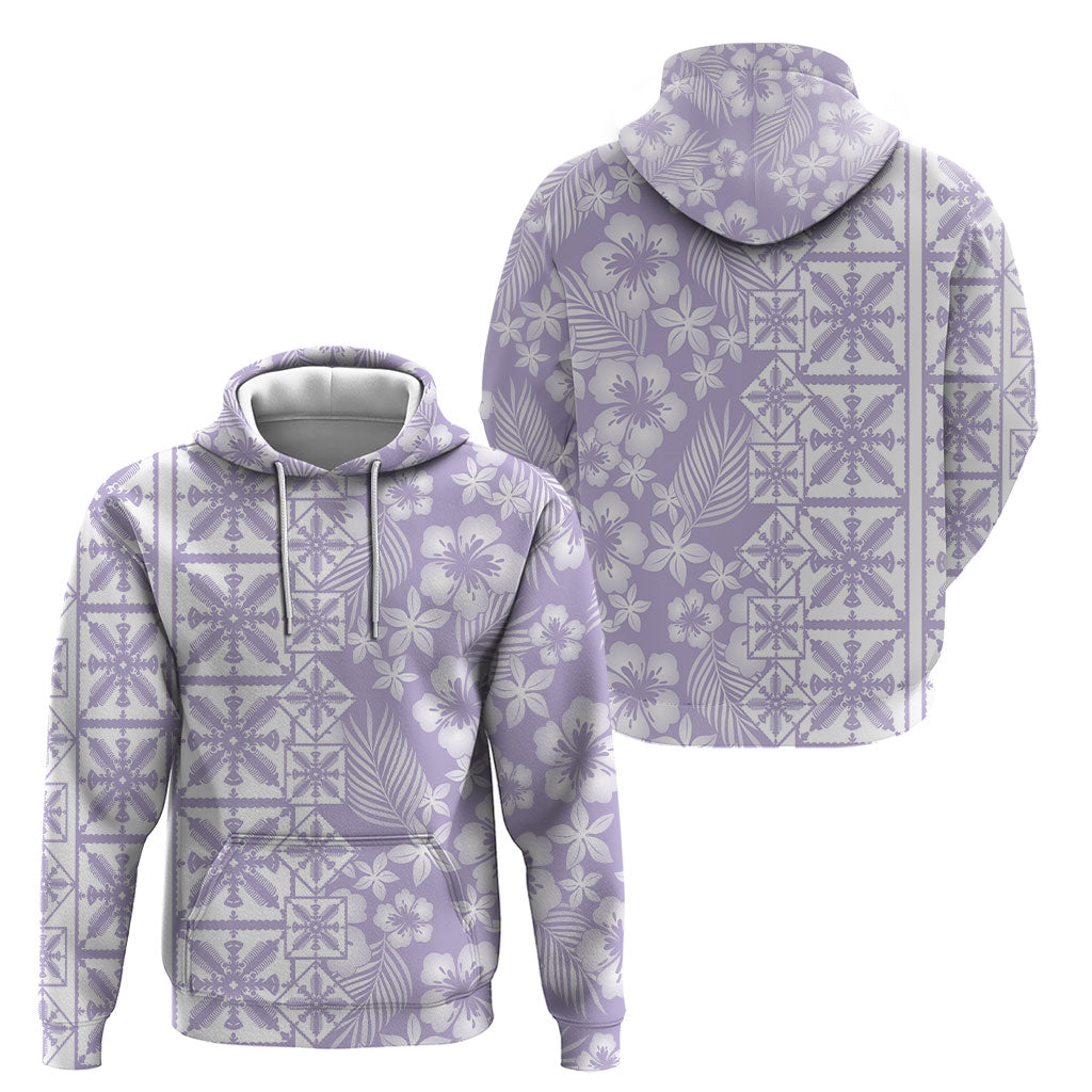 Pastel Purple Kahili Quilt Hawaii Hoodie Tropical Flower Seamless Half Style