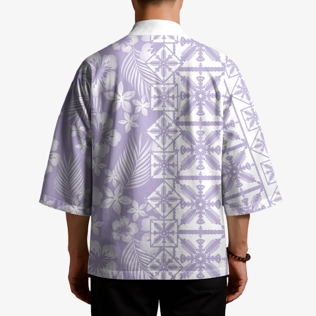 Pastel Purple Kahili Quilt Hawaii Kimono Tropical Flower Seamless Half Style