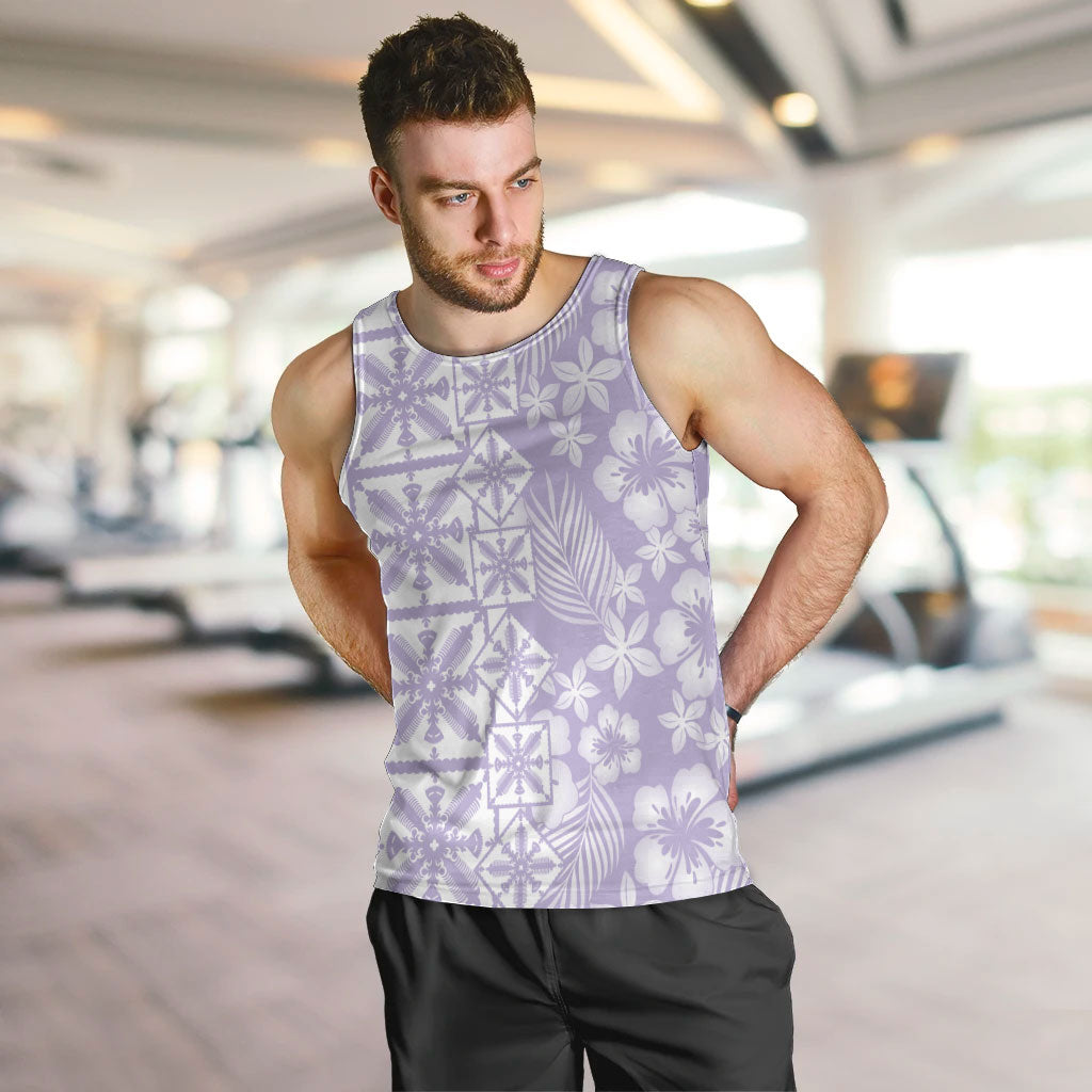 Pastel Purple Kahili Quilt Hawaii Men Tank Top Tropical Flower Seamless Half Style