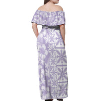 Pastel Purple Kahili Quilt Hawaii Off Shoulder Maxi Dress Tropical Flower Seamless Half Style LT14 - Polynesian Pride