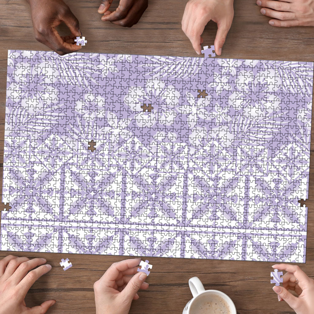 Pastel Purple Kahili Quilt Hawaii Puzzle Tropical Flower Seamless Half Style