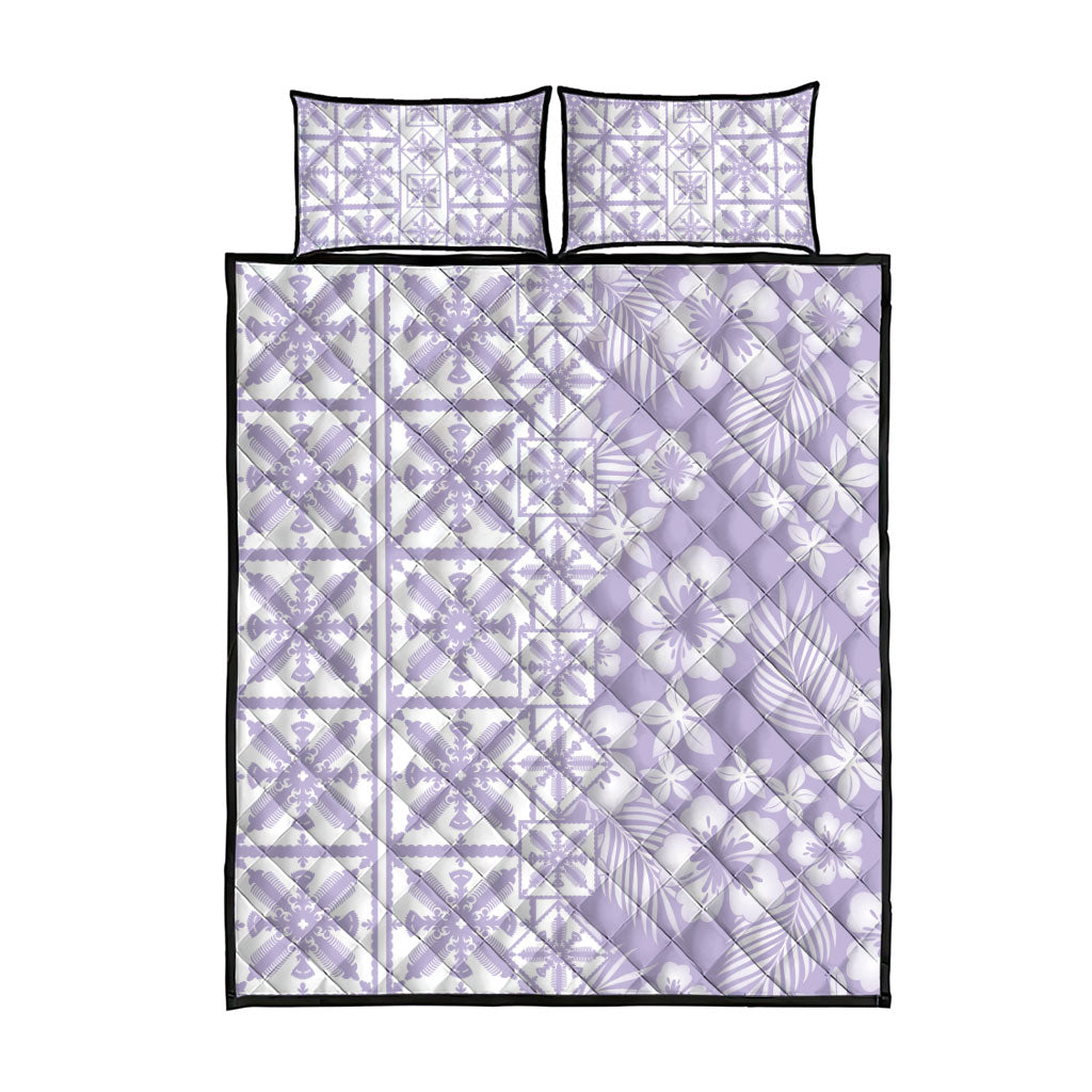 Pastel Purple Kahili Quilt Hawaii Quilt Bed Set Tropical Flower Seamless Half Style
