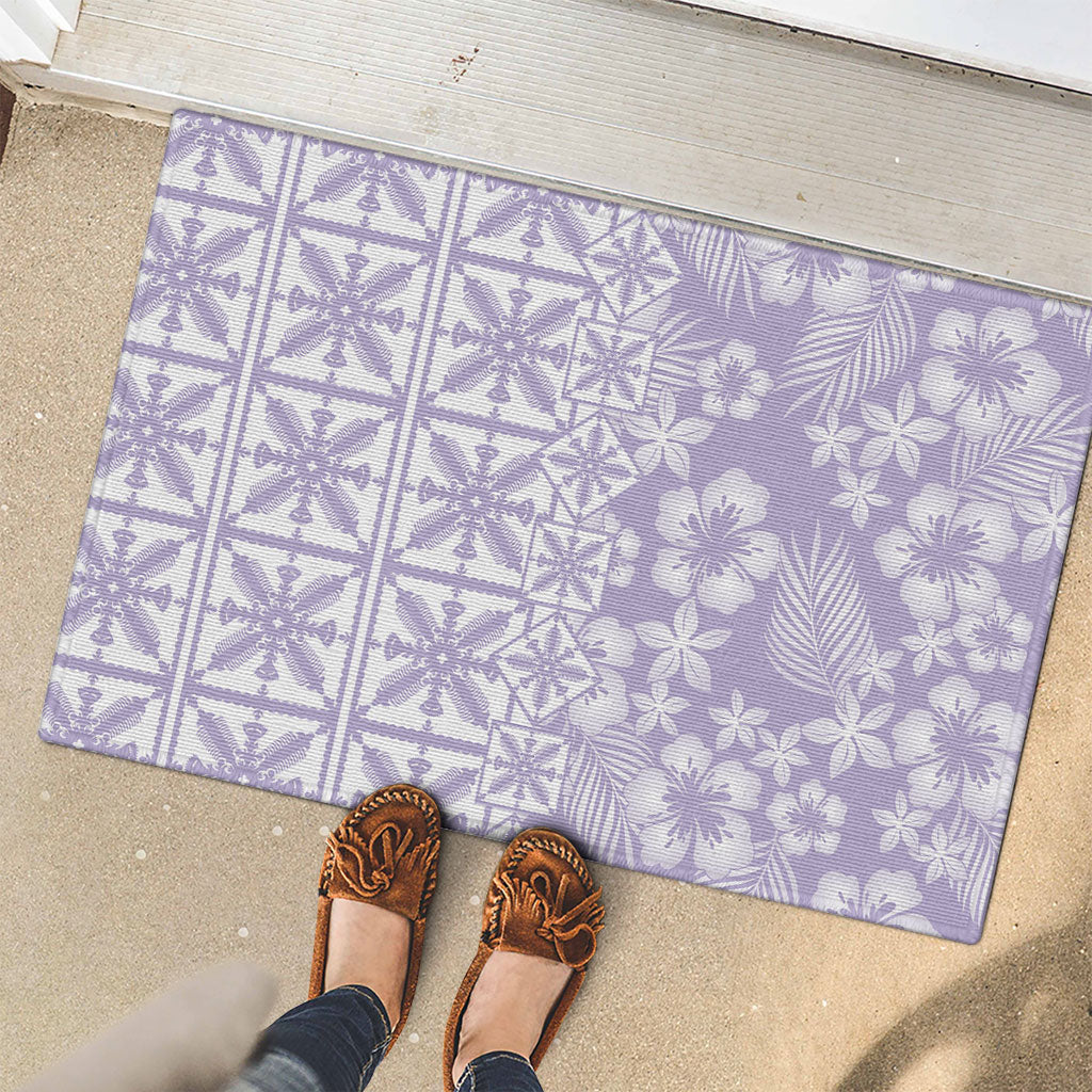 Pastel Purple Kahili Quilt Hawaii Rubber Doormat Tropical Flower Seamless Half Style