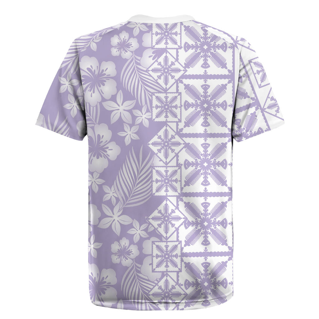 Pastel Purple Kahili Quilt Hawaii Rugby Jersey Tropical Flower Seamless Half Style