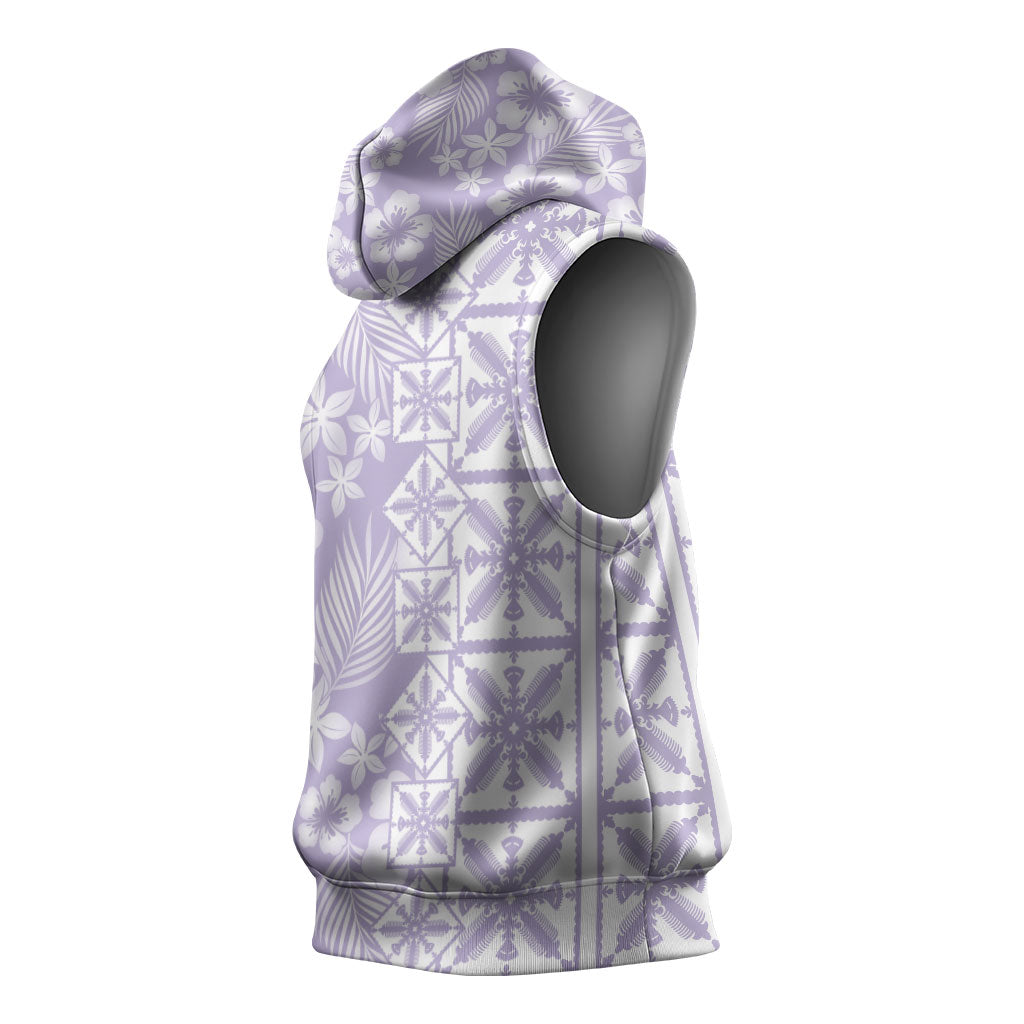 Pastel Purple Kahili Quilt Hawaii Sleeveless Hoodie Tropical Flower Seamless Half Style