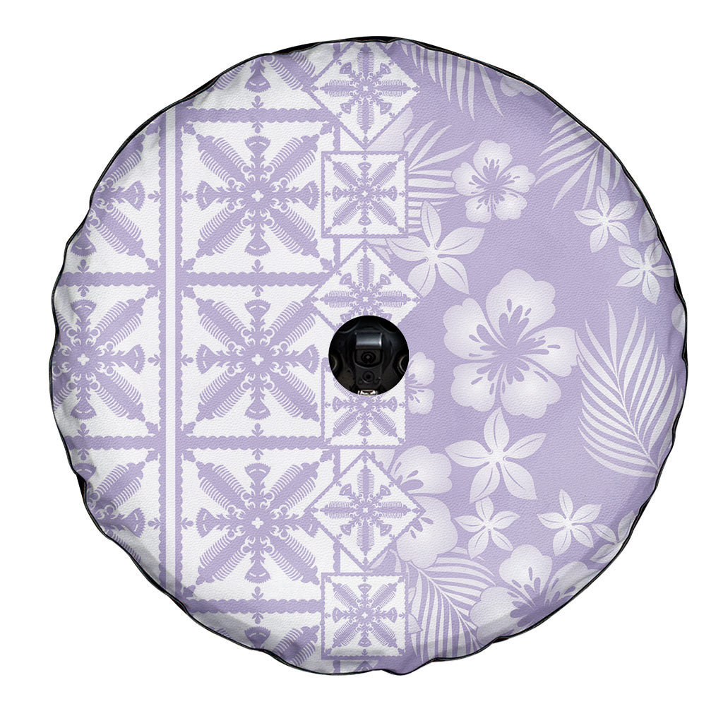 Pastel Purple Kahili Quilt Hawaii Spare Tire Cover Tropical Flower Seamless Half Style