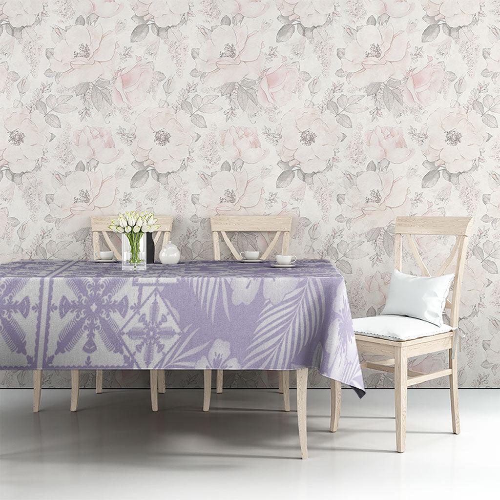 Pastel Purple Kahili Quilt Hawaii Tablecloth Tropical Flower Seamless Half Style