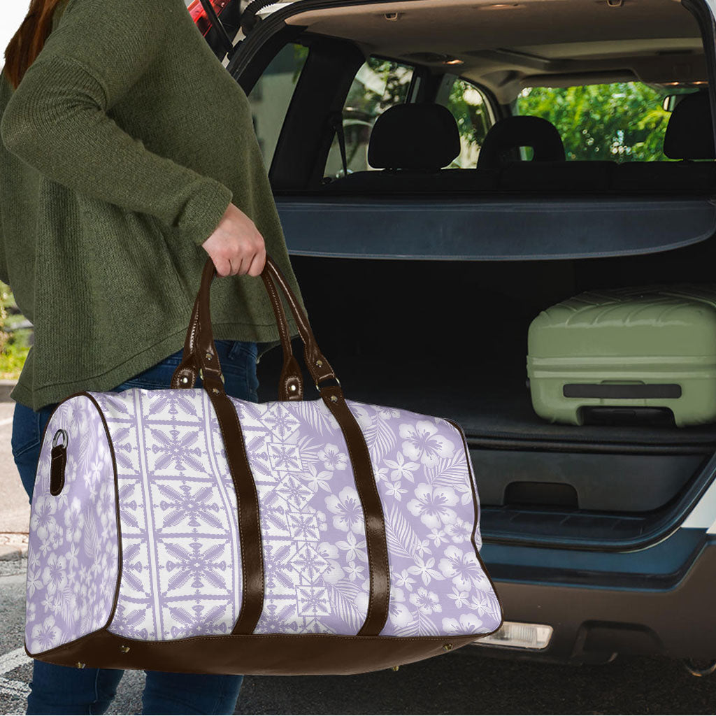 Pastel Purple Kahili Quilt Hawaii Travel Bag Tropical Flower Seamless Half Style