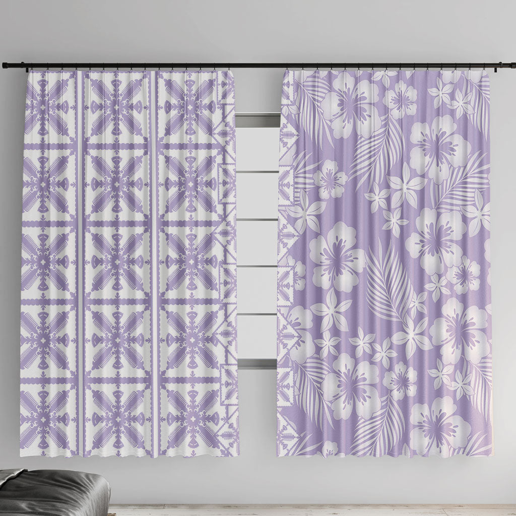 Pastel Purple Kahili Quilt Hawaii Window Curtain Tropical Flower Seamless Half Style