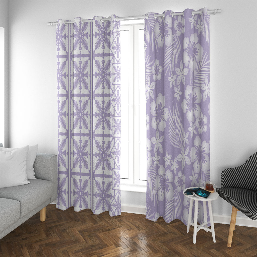 Pastel Purple Kahili Quilt Hawaii Window Curtain Tropical Flower Seamless Half Style