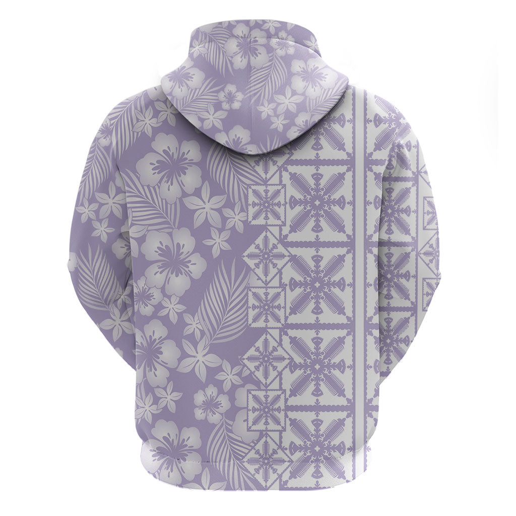 Pastel Purple Kahili Quilt Hawaii Zip Hoodie Tropical Flower Seamless Half Style LT14 - Polynesian Pride