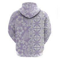 Pastel Purple Kahili Quilt Hawaii Zip Hoodie Tropical Flower Seamless Half Style LT14 - Polynesian Pride