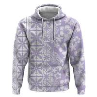 Pastel Purple Kahili Quilt Hawaii Zip Hoodie Tropical Flower Seamless Half Style LT14 Pullover Hoodie Purple - Polynesian Pride