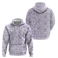 Pastel Purple Kahili Quilt Hawaii Zip Hoodie Tropical Flower Seamless Half Style LT14 - Polynesian Pride