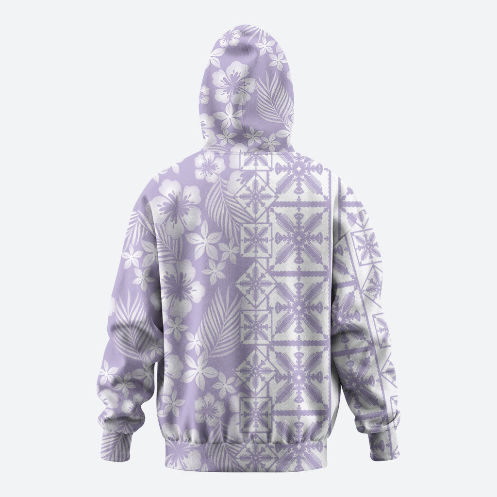 Pastel Purple Kahili Quilt Hawaii Zip Hoodie Tropical Flower Seamless Half Style LT14 - Polynesian Pride