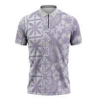 Pastel Purple Kahili Quilt Hawaii Zipper Polo Shirt Tropical Flower Seamless Half Style