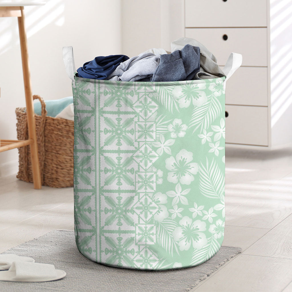 Pastel Green Kahili Quilt Hawaii Laundry Basket Tropical Flower Seamless Half Style LT14 Green - Polynesian Pride