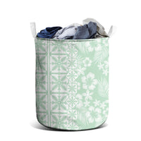 Pastel Green Kahili Quilt Hawaii Laundry Basket Tropical Flower Seamless Half Style