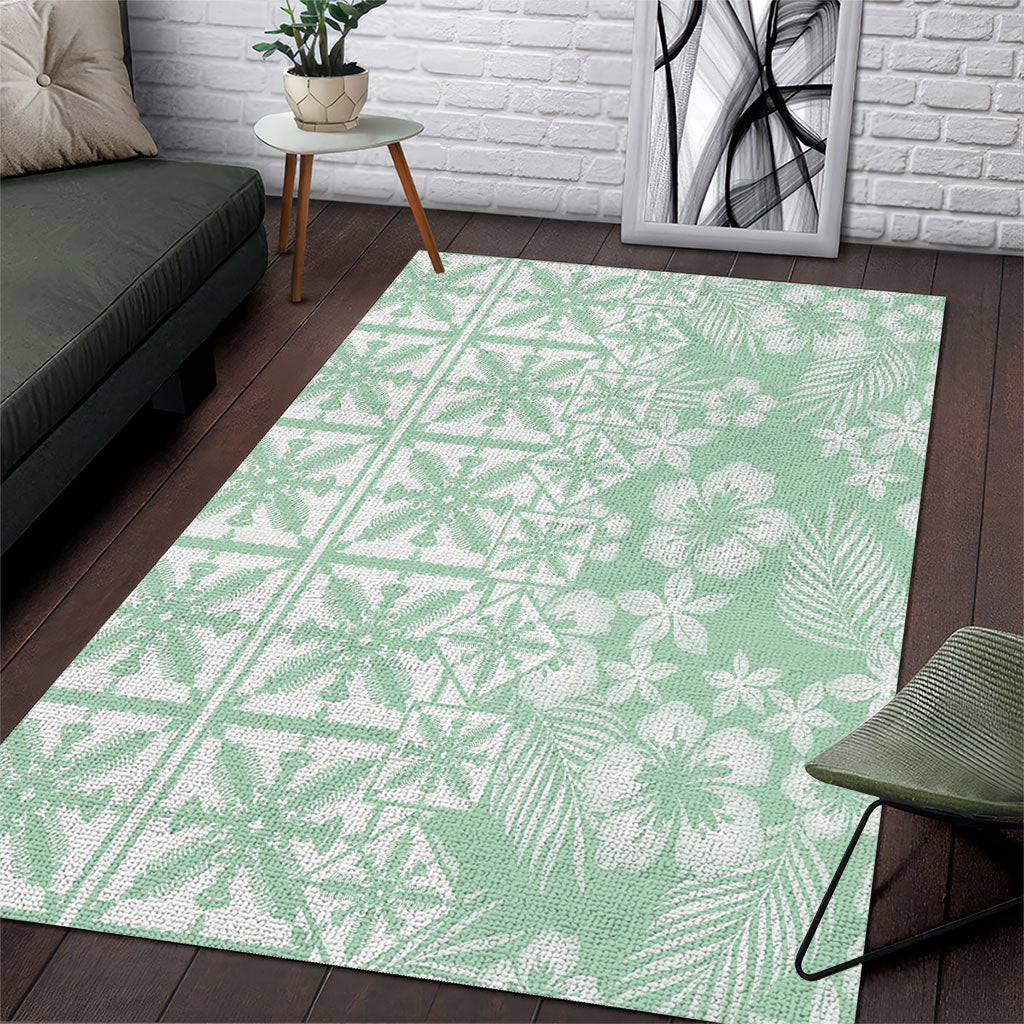 Pastel Green Kahili Quilt Hawaii Area Rug Tropical Flower Seamless Half Style