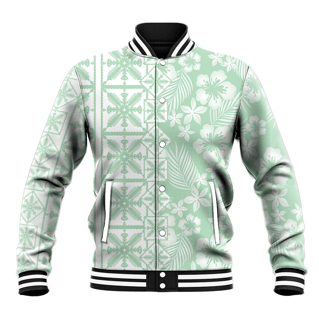 Pastel Green Kahili Quilt Hawaii Baseball Jacket Tropical Flower Seamless Half Style